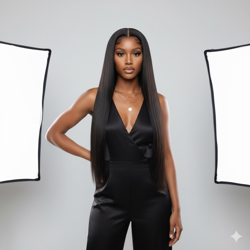 Perruque lisse noir HD lace closure